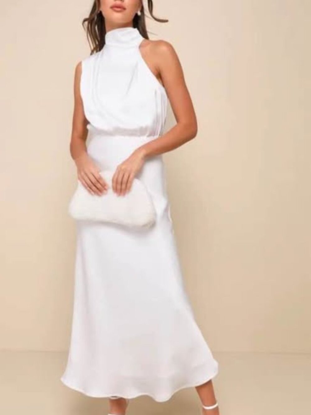 Lulus White Satin Asymmetrical Midi Dress